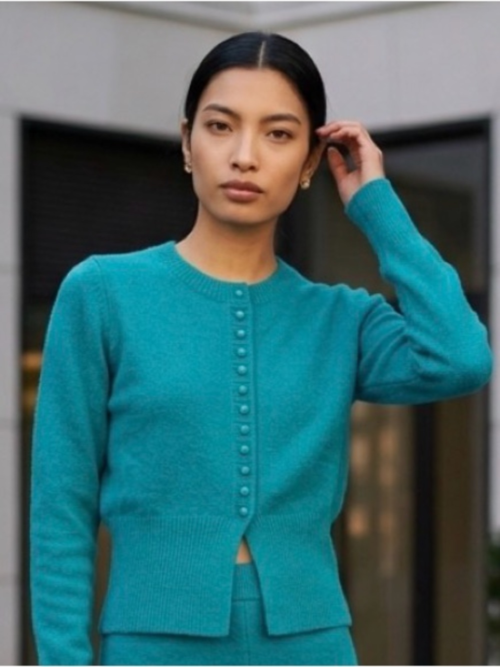 Cider NWT Teal Button-Front Crewneck Cardigan Sz S